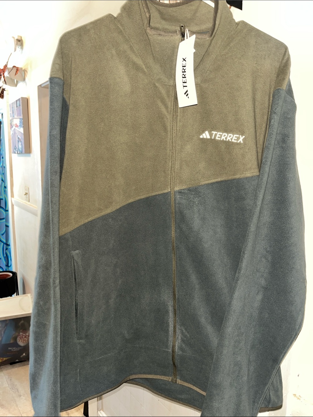 NWT adidas Terrex Olive & Slate Two-Tone Zip Fleece Jacket